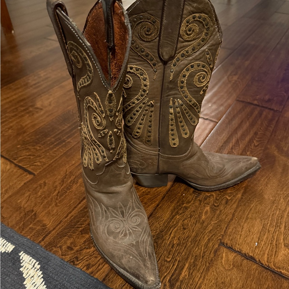 Boots Brown Embroidered Western Heeled Cowboy Boots